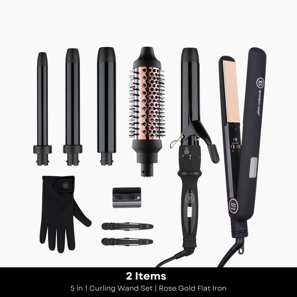 Hair Essential Kit – 5 Wand Curling + Flat Iron | Bombay Hair