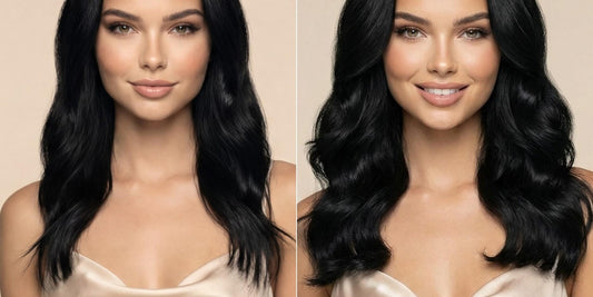Woman with fine hair wearing Bombay Hair clip-in extensions for added volume and length