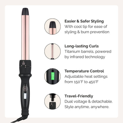 Bombay Hair 25mm (1") Rose Gold Curling Wand Features