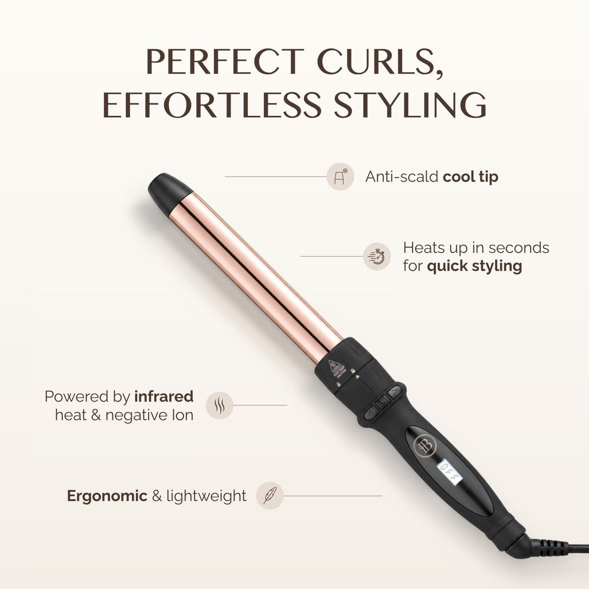 Bombay Hair 25mm (1") Rose Gold Curling Wand Features