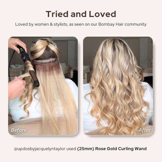 Bombay Hair 25mm (1") Rose Gold Curling Wand Before and After
