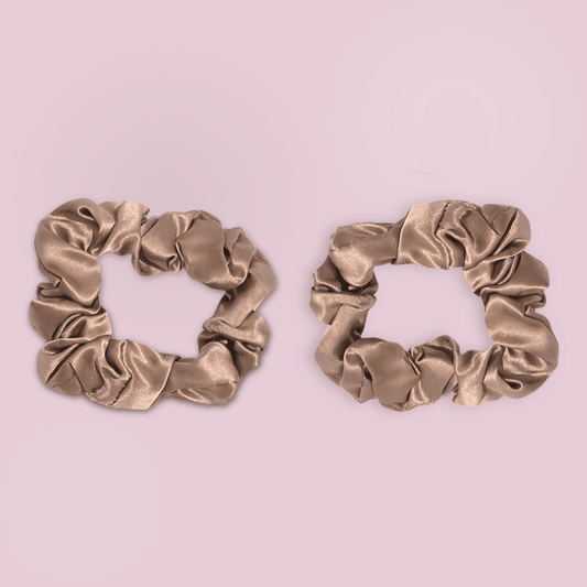 2 Silk Scrunchies (Large) - Tan - BOMBAY HAIR 