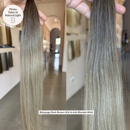 Balayage Dark Brown (#2) to Ash Blonde (#60C) 100g Weft