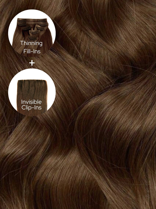 Caramel Brown (4) Thinning Hair and Invisible Clip-ins Bundle