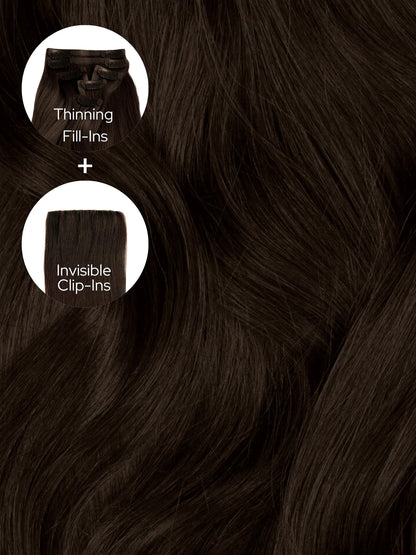 Dark Brown (2A) Thinning Hair and Invisible Clip-ins Bundle