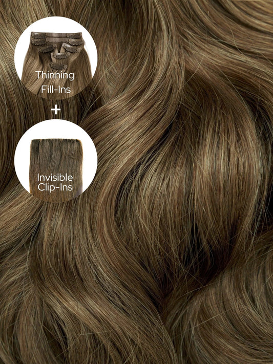 Espresso Caramel (2/5B) Thinning Hair and Invisible Clip-ins Bundle