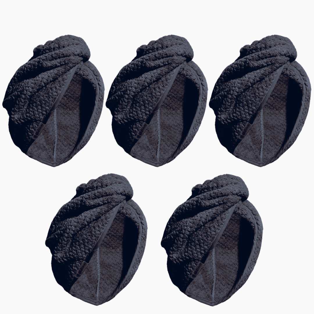 (5 Pack) Hair Drying Towel - Charcoal - BOMBAY HAIR 