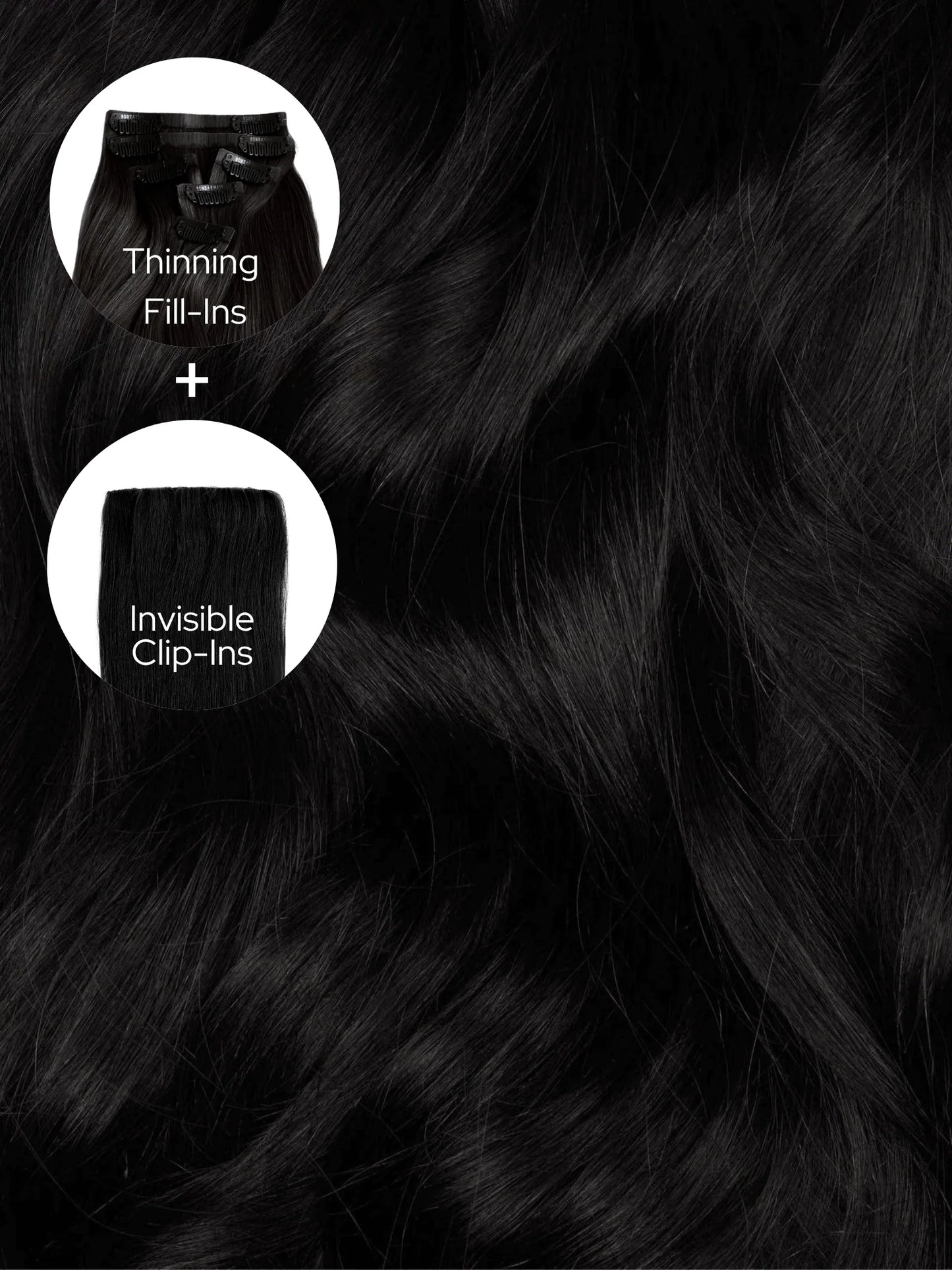 Jet Black (1) Thinning Hair and Invisible Clip-Ins Bundle