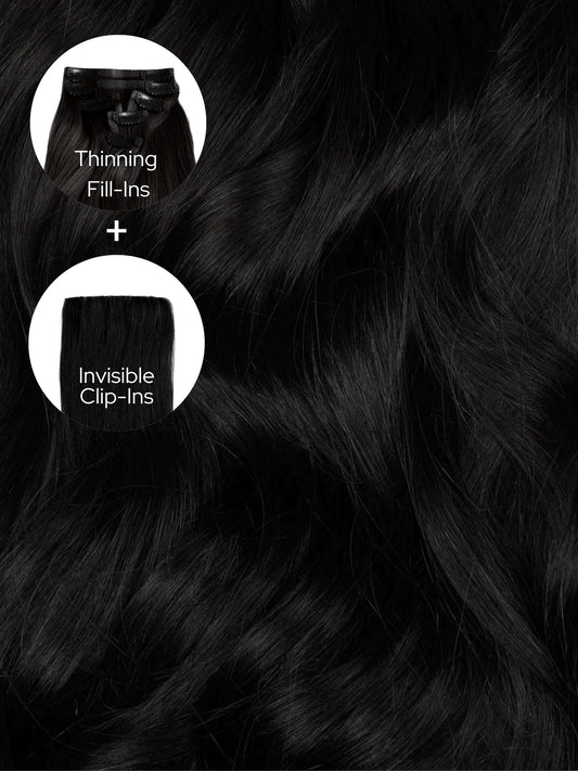 Jet Black (1) Thinning Hair and Invisible Clip-Ins Bundle