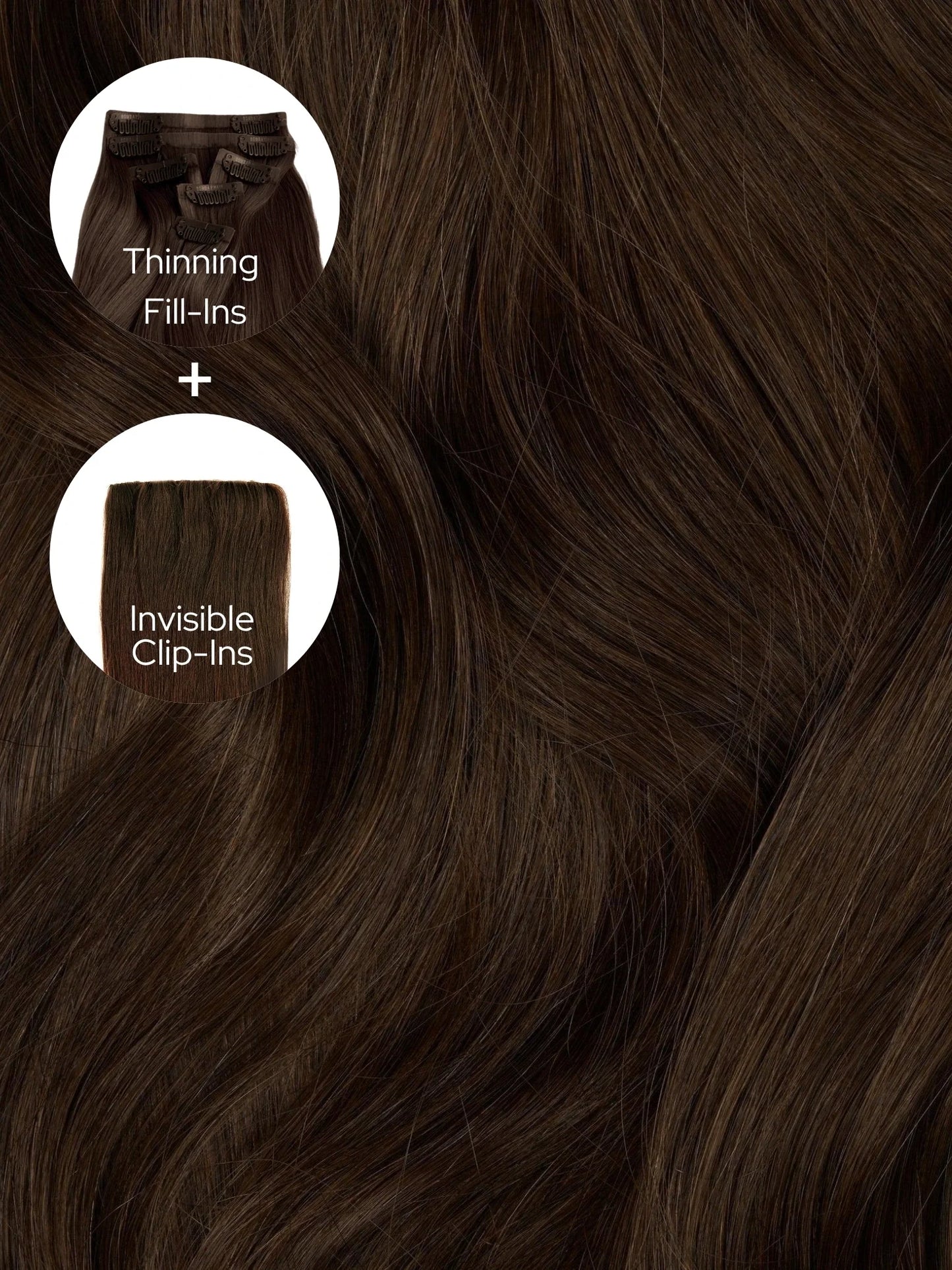 Medium Brown (2B) Thinning Hair and Invisible Clip-ins Bundle