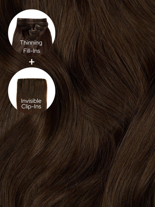 Medium Brown (2B) Thinning Hair and Invisible Clip-ins Bundle