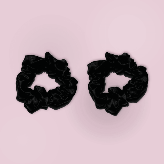 2 Silk Scrunchies (Large) - Black - BOMBAY HAIR 