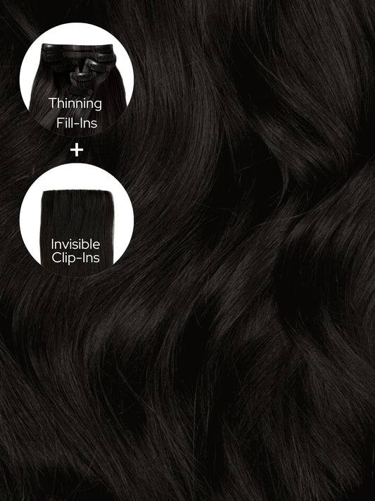 Off Black (1B) Thinning Hair and Invisible Clip-Ins Bundle