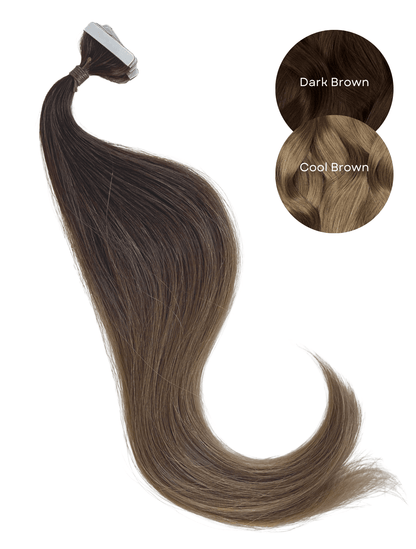 Ombre Dark Brown (#2) to Cool Brown (#10C) Invisible Tape 20" (25g) - BOMBAY HAIR 