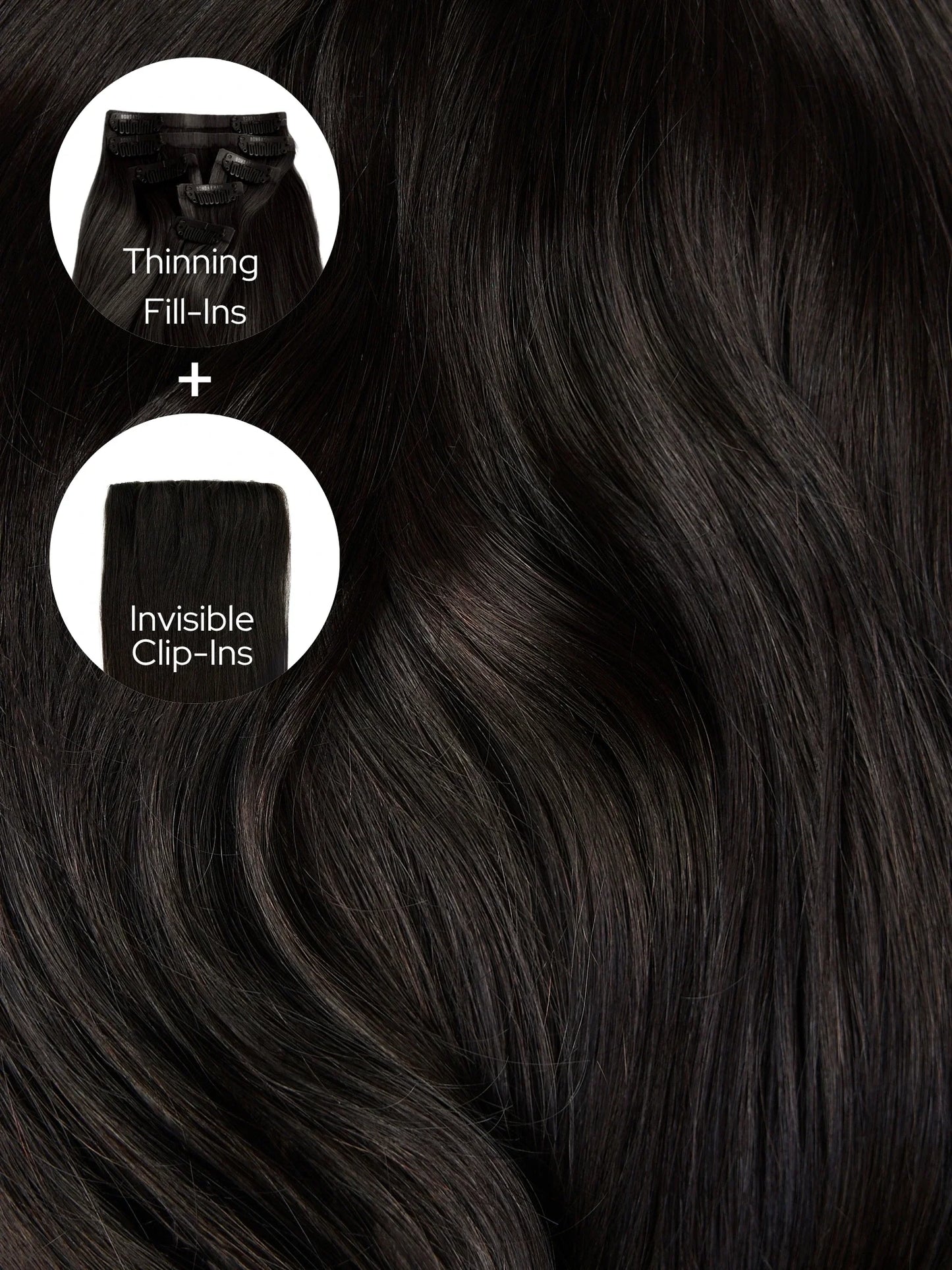Soft Black (1C) Thinning Hair and Invisible Clip-Ins Bundle