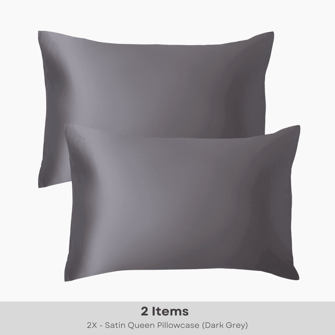 (2 Pack) Dark Grey Satin Queen Pillowcase - BOMBAY HAIR 