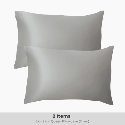 (2 Pack) Silver Satin Queen Pillowcase - BOMBAY HAIR 