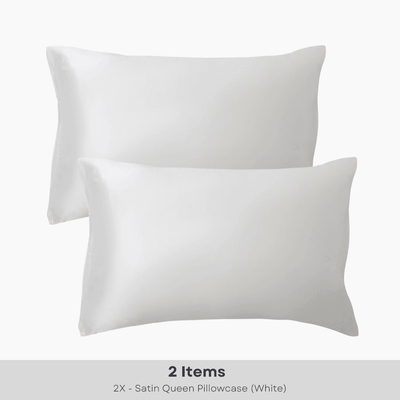 (2 Pack) White Satin Queen Pillowcase - BOMBAY HAIR 