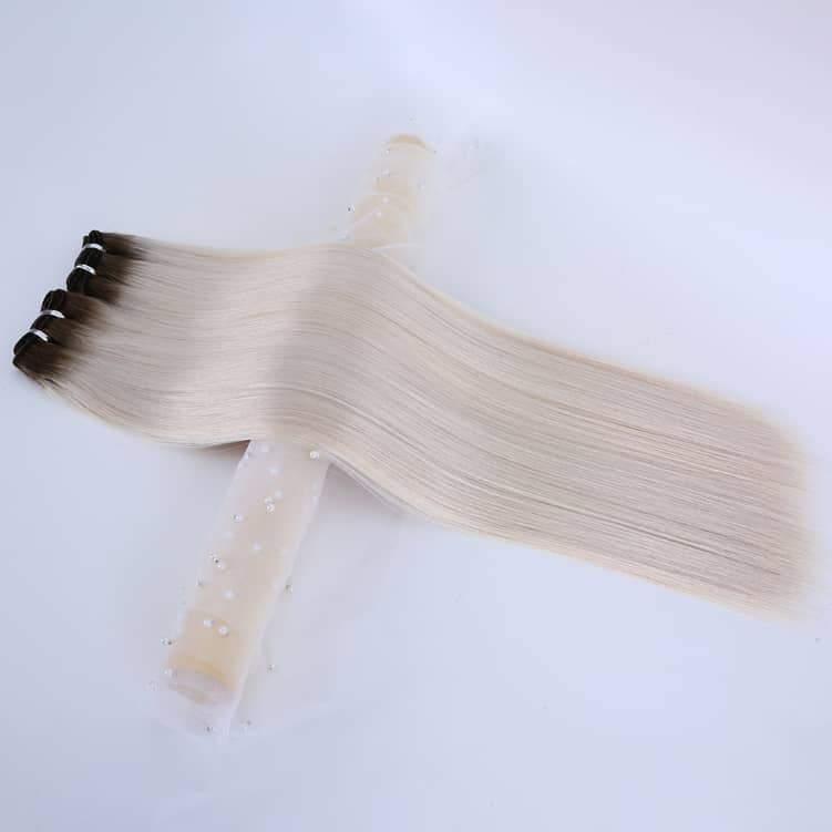 Rooted Espresso (#1C) to White Blonde (#60B) 100g Weft - BOMBAY HAIR 