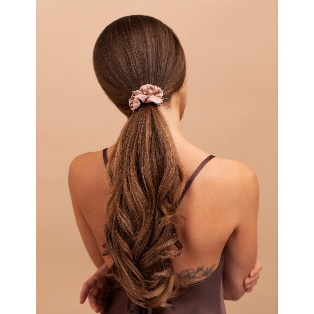 2 Silk Scrunchies (Large) - Tan - BOMBAY HAIR 